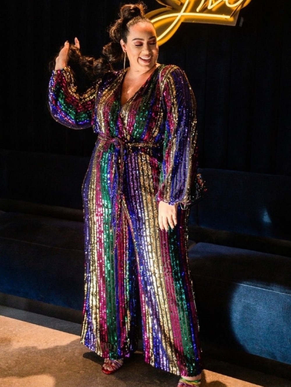 Multicolor Sequin Wrap Jumpsuit